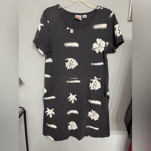 Black and White Tropical Fish Patterned Dress/Cover up size S